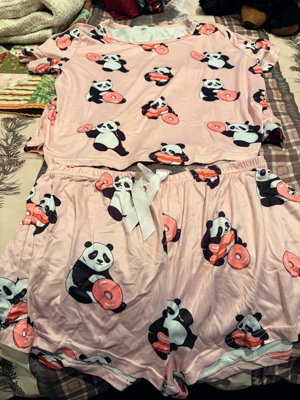 Panda Donut Pink Short Pajama Set - Women